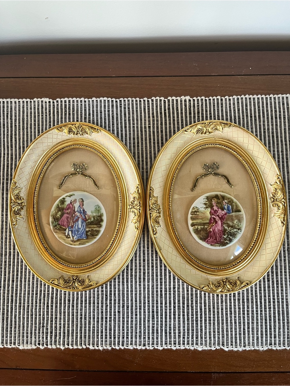 Gold Oval Porcelain Wall Plaques - Pair, Andrew Kolb and Son